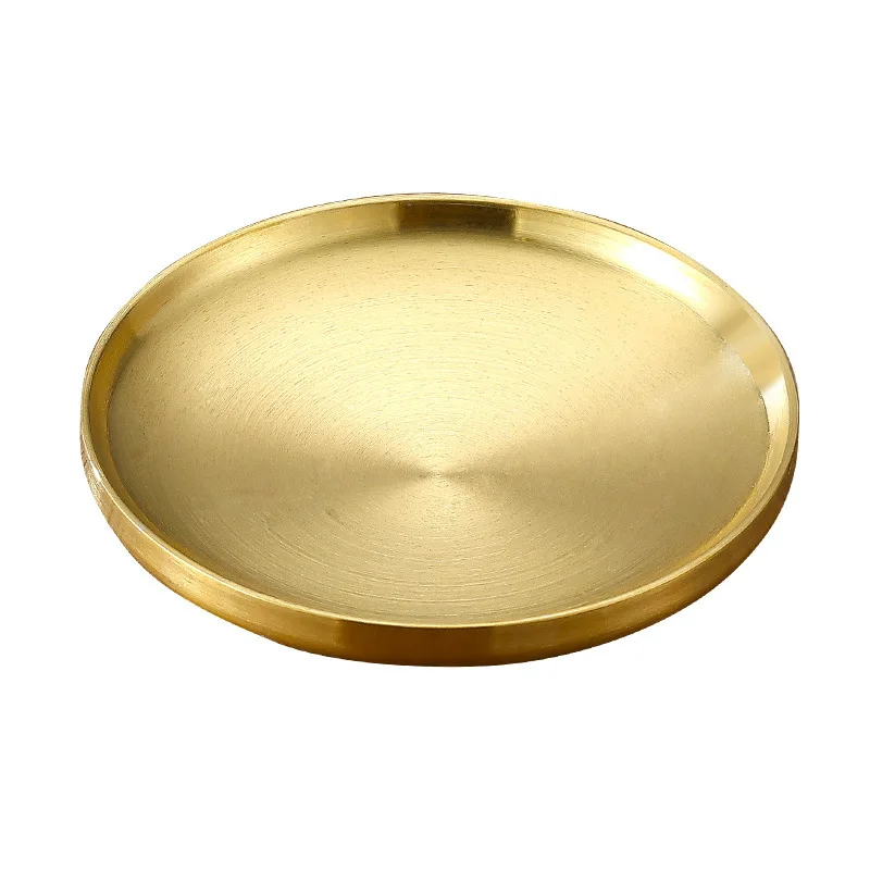 Gold double layer insulated 304 stainless steel plate plate, flat bottom dining plate, vegetable plate, Korean style barbecue