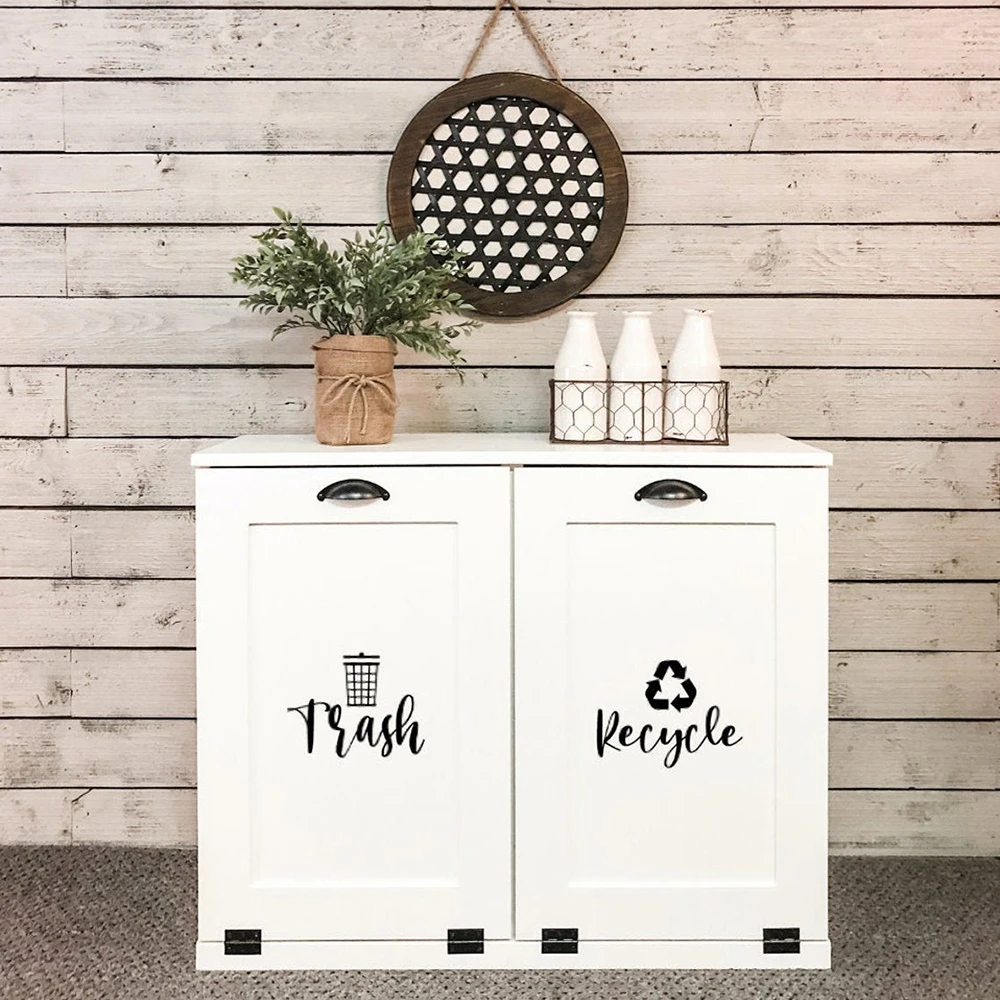 2Pcs Trash & Recycle Rubbish Organization Cleaning Label Sticker Decal Party Home Decor