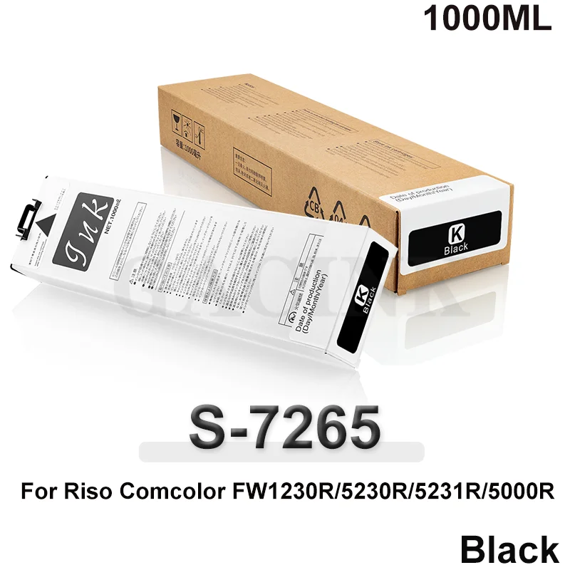 Cartucho de tinta compatível para impressora, Riso S-7265, S-7266, S-7267, S-7268, 1000ML, Comcolor FW1230R, 2230R, 5230R, 5231R, 5000R