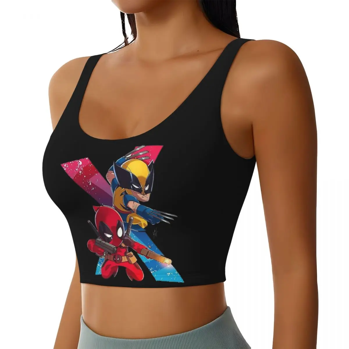 Custom Deadpool And Wolverine Superhero Workout Crop Tank Tops Women's Seamless Yoga Running Sports Bras