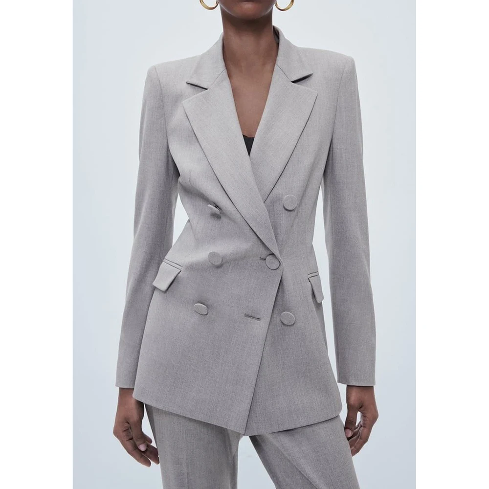 

Tailored Gray Double-Breasted Blazer Women Suit 2 Piece Jacket Pant Set Notch Lapel Chic Office Party Formal Attire 2025 New