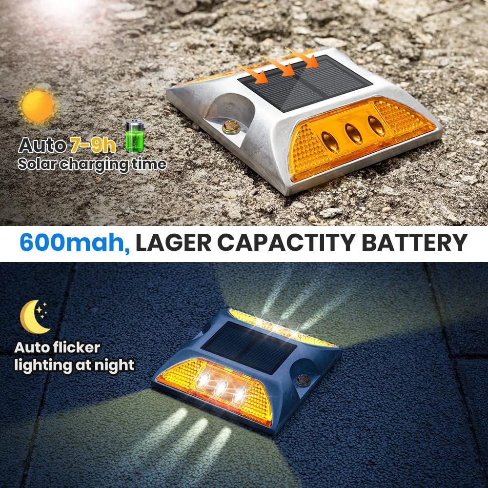 Solar Dock Lights - Flikkerende waterdichte buitenwaarschuwingsstapverlichting, reflecterende wegmarkering voor trottoir trap tuinpad 2 stuks