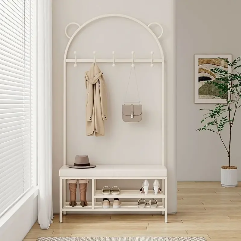 French cream style shoe changing stool shoe rack hanger mirror integrated home multi-functional storage shoe rack coat rack