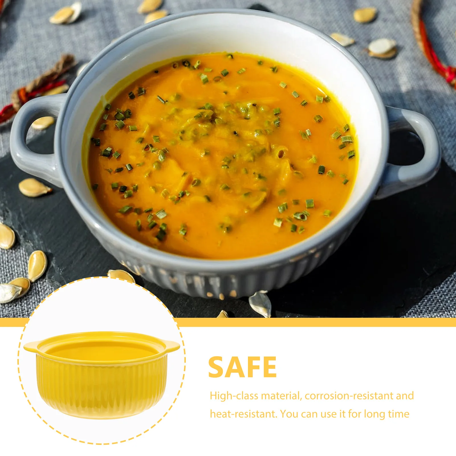 

Household Ceramic Double-Handle Soup Bowl Colored Large Heat-Resistant Microwave Dishwasher Safe Multi-Function Noodle