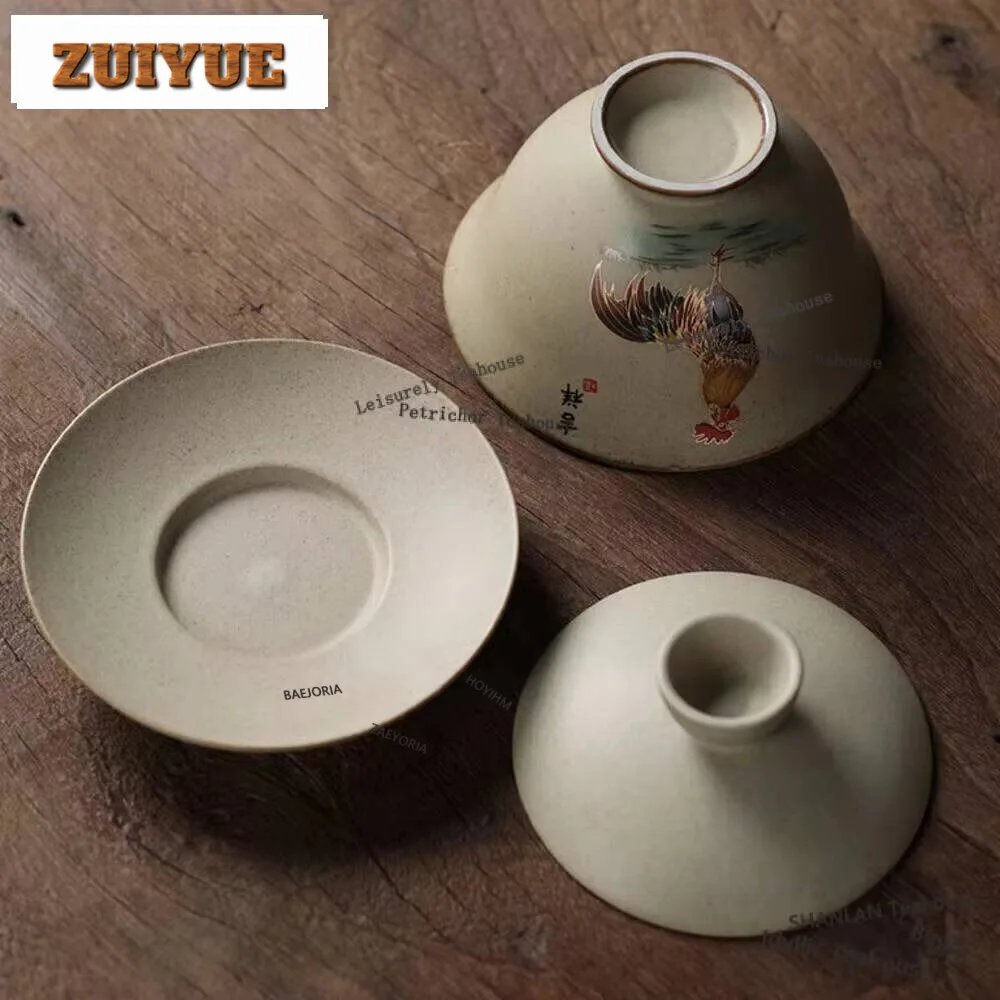 150ml Vintage Jingdezhen Tea Cup Chinese Teaset Rooster Office Gaiwan Archaistic Ceramic Bowl Coffee And Saucer Set Collection