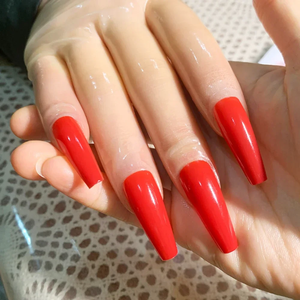 

Custom Made Kigurumi Red Ultra-thin Transparent Latex Anime Cosplay Gloves With Solid Nail Patches False Nails Gloves Lolita