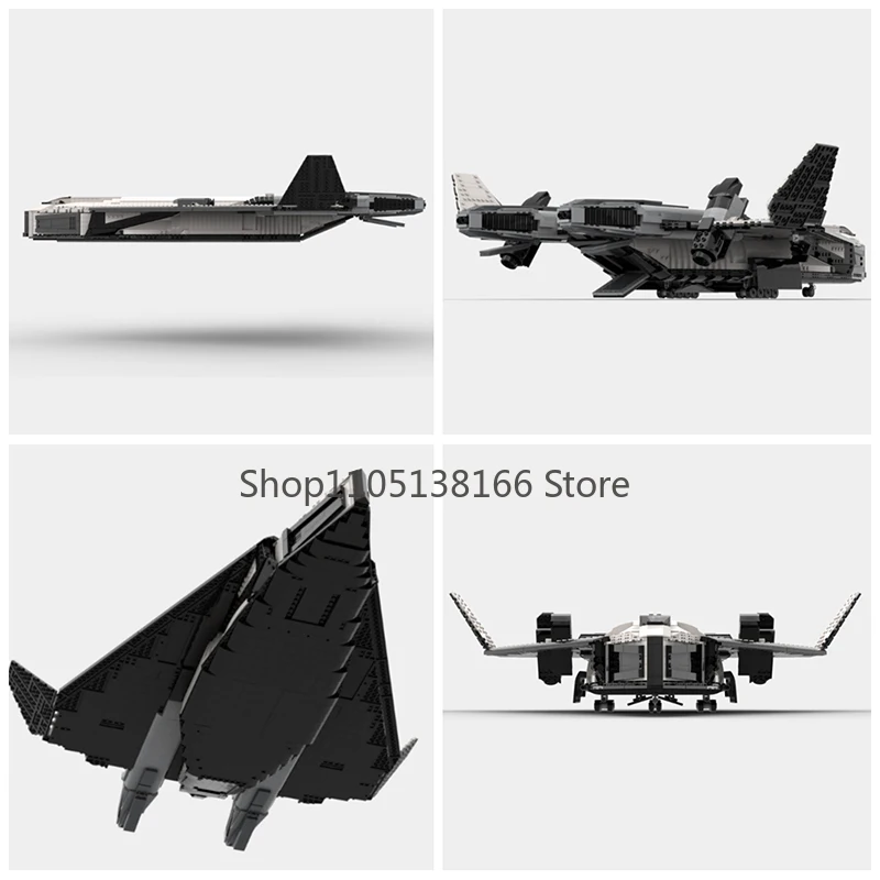 MOC Futuristic Space Plane Bricks - Iconic White/Black Camou Design & Twin Engine Configuration, Space Diorama Display