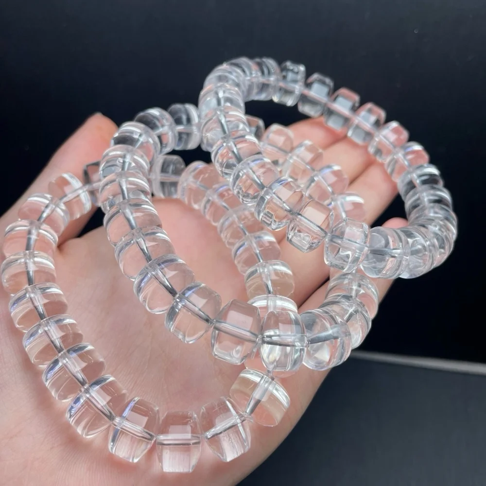 1PCS 12MM Natural Clear Quartz Wheel Cut Bead Bracelet for Women Fashion Crystal Healing Energy Gemstone Yoga Jewelry