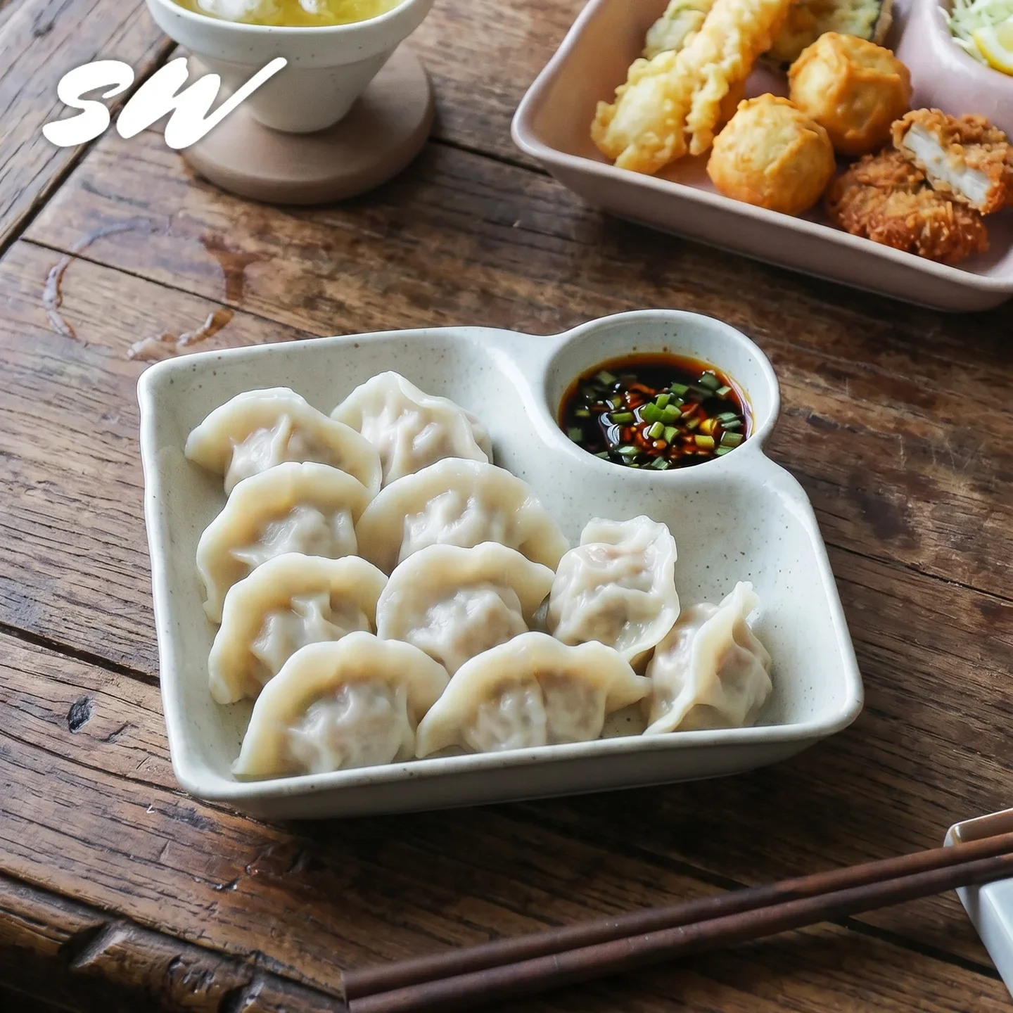 HYS Jingdezhen ceramic dumplings, trays, vinegar plates, household trays, divided dining tableware