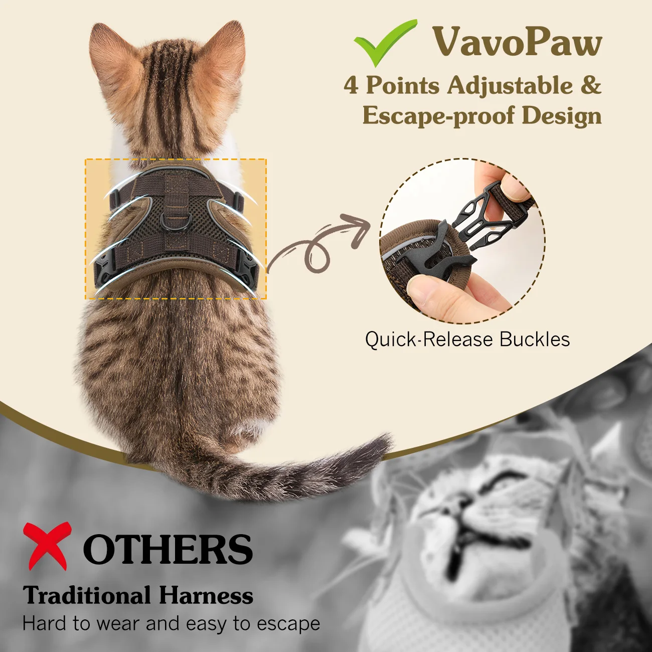 Cat Harness And Leash Set Reflective Adjustable Mesh Vest_voghion.com