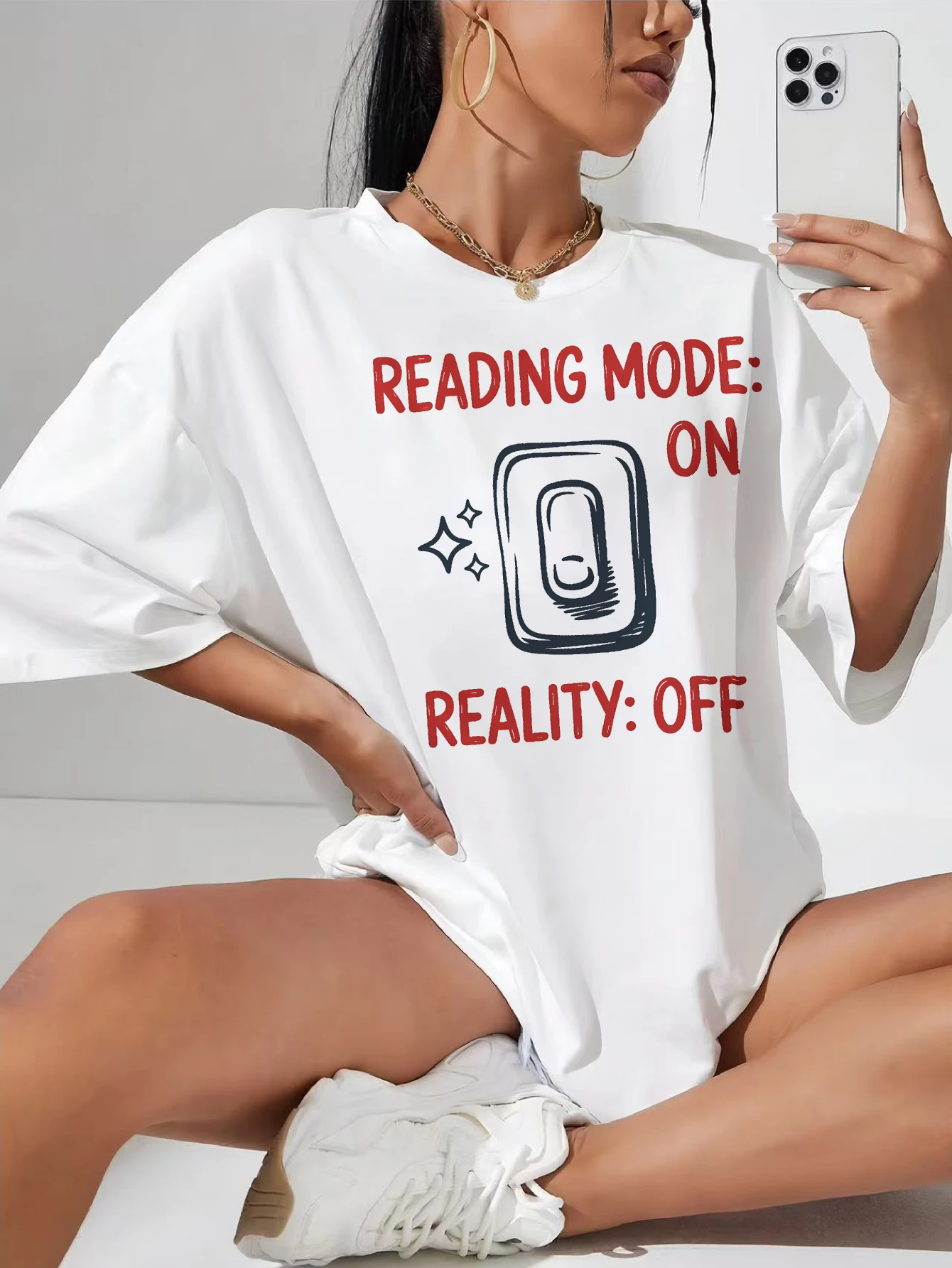 

reading mode on reality off Maternity festival tee white round neck soft cotton ruched sides roomy bump accommodate