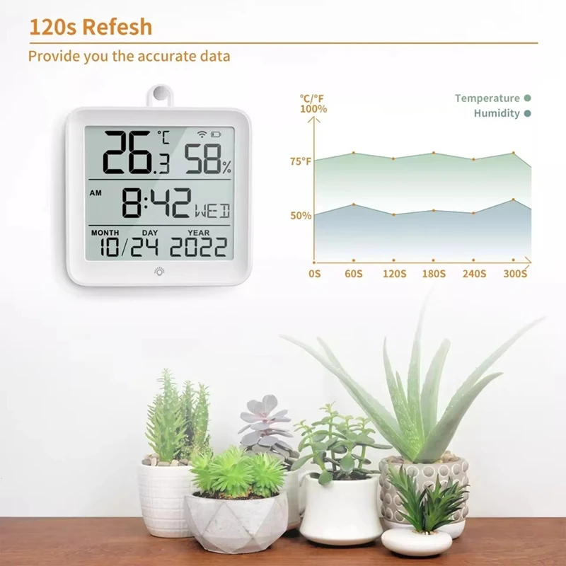 الرقمية تويا واي فاي الوقت على مدار الساعة تاريخ ميزان الحرارة الرطوبة الخلفية عرض مستشعر درجة الحرارة والرطوبة