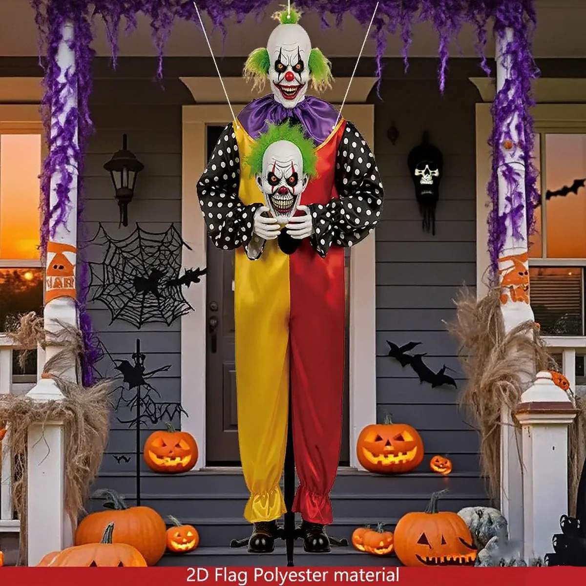 2D FLAT 1pc Halloween Clown Decoration - Scary Party Decor with Red & Yellow Circus Costume, Hanging Clown for Yard, Patio