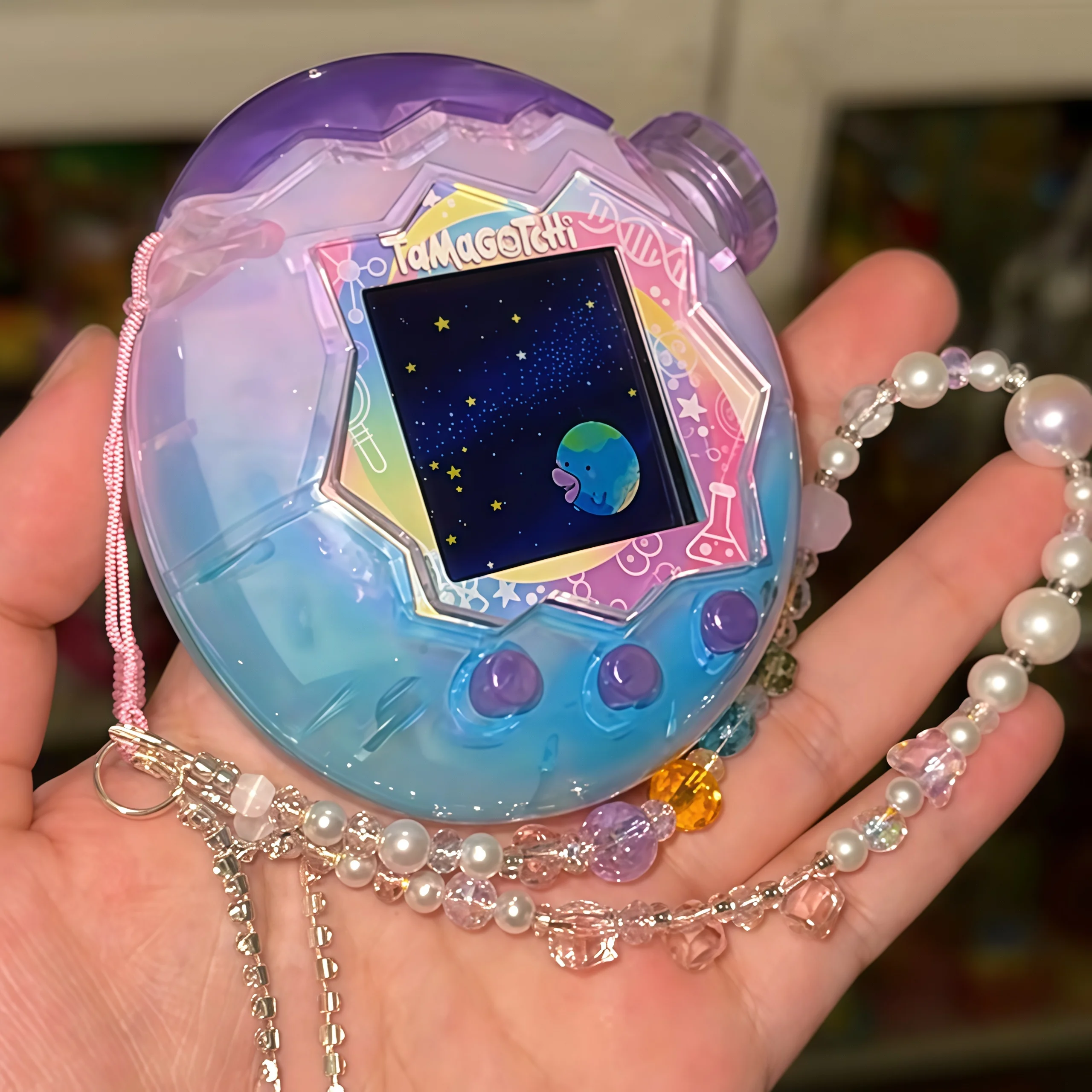 Tamagotchi Happy Garden Transparent Blau Lila Farbverlauf Fertigprodukt Ersatzschale mit Bildschirm ohne Panelpapier