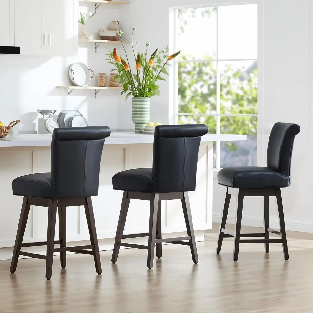 26 Inch Counter Height Swivel Bar Stools Set of 2, FSC Certified Modern Upholstered Faux Leather Swivel Barstool Chair with Back