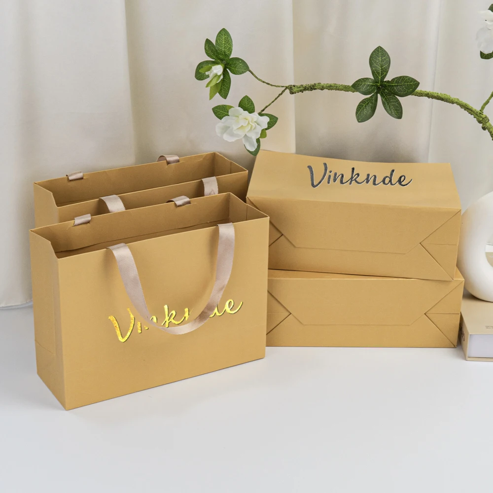 

Custom Logo Lovely Paper Shopping Tote Jewelry Bag With Embed Ribbon Gift Packaging Makeup Daily Use Carry Boutique Handle Pouch