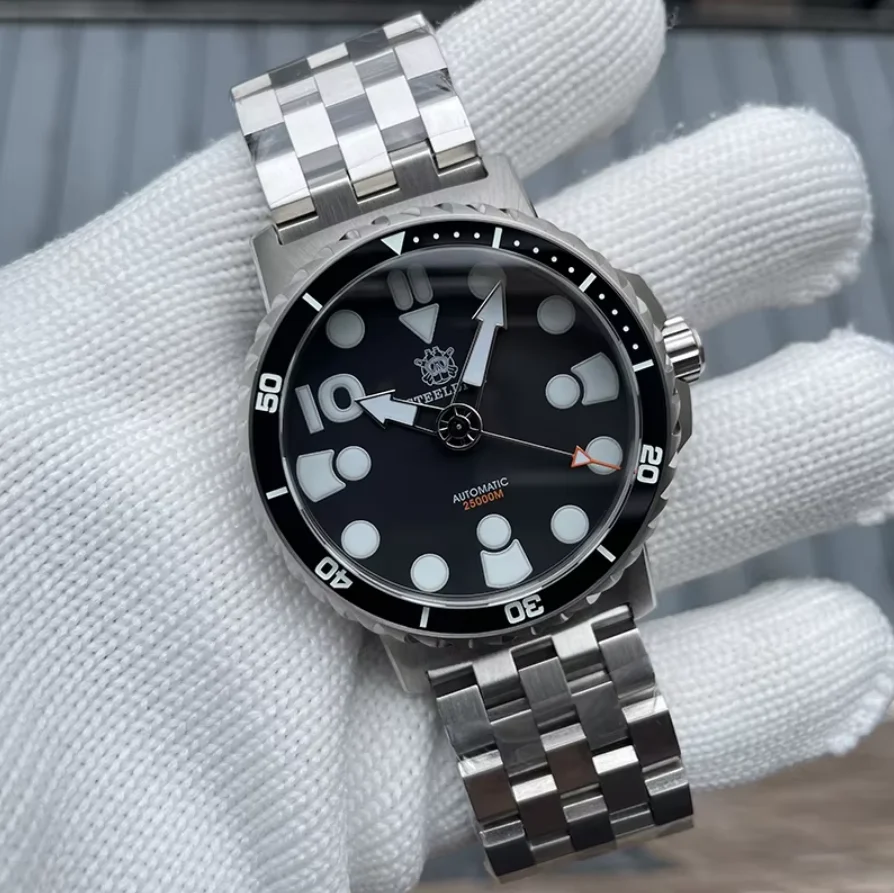 STEELDIVE Men Automatic Watch 46.5mm Diver Mechanical Wristwatch 25000m Waterproof BGW-9 Luminous Sapphire NH35 Mov. Military