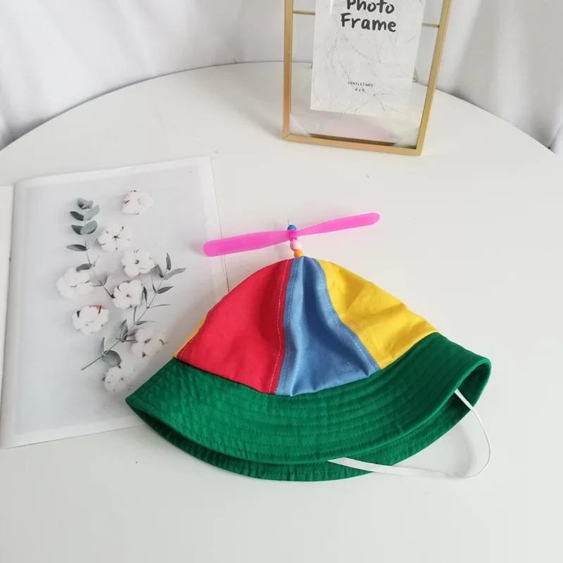 Summer Panama Sun Hat Childs Propeller Multicolor Bucket Hat Kids Wide Brim Fisherman Hat Girls Boys Outdoor Beach Fishing Cap