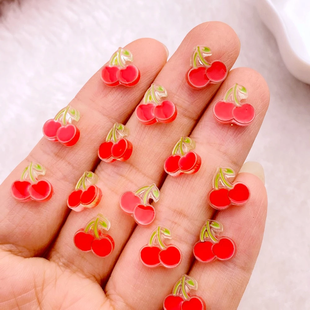 50pcs neue 9mm süße Mini Kirsch harz Figur Handwerk Flatback Cabochon Ornament Schmuck machen Maniküre Haar bekleidung Zubehör