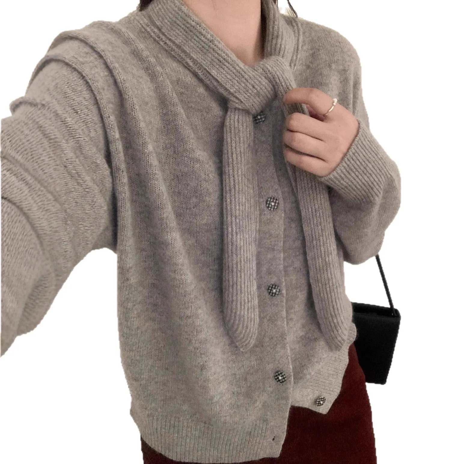 Koreanischer Sle Soft Strickpullover Long Sve Agel Pure Color Ele Lazy Sle Top Quali Chinesischer Lammsamtstoff