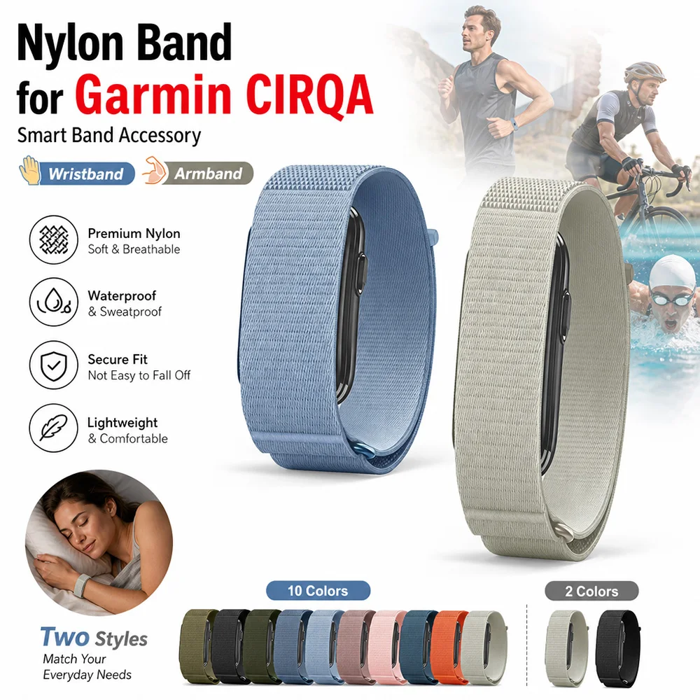 Nylon Sport Wrist Strap for Garmin CIRQA Unisex Adjustable Soft Lightweight Wrap‑around Replacement Wrist Band for Garmin CIRQA
