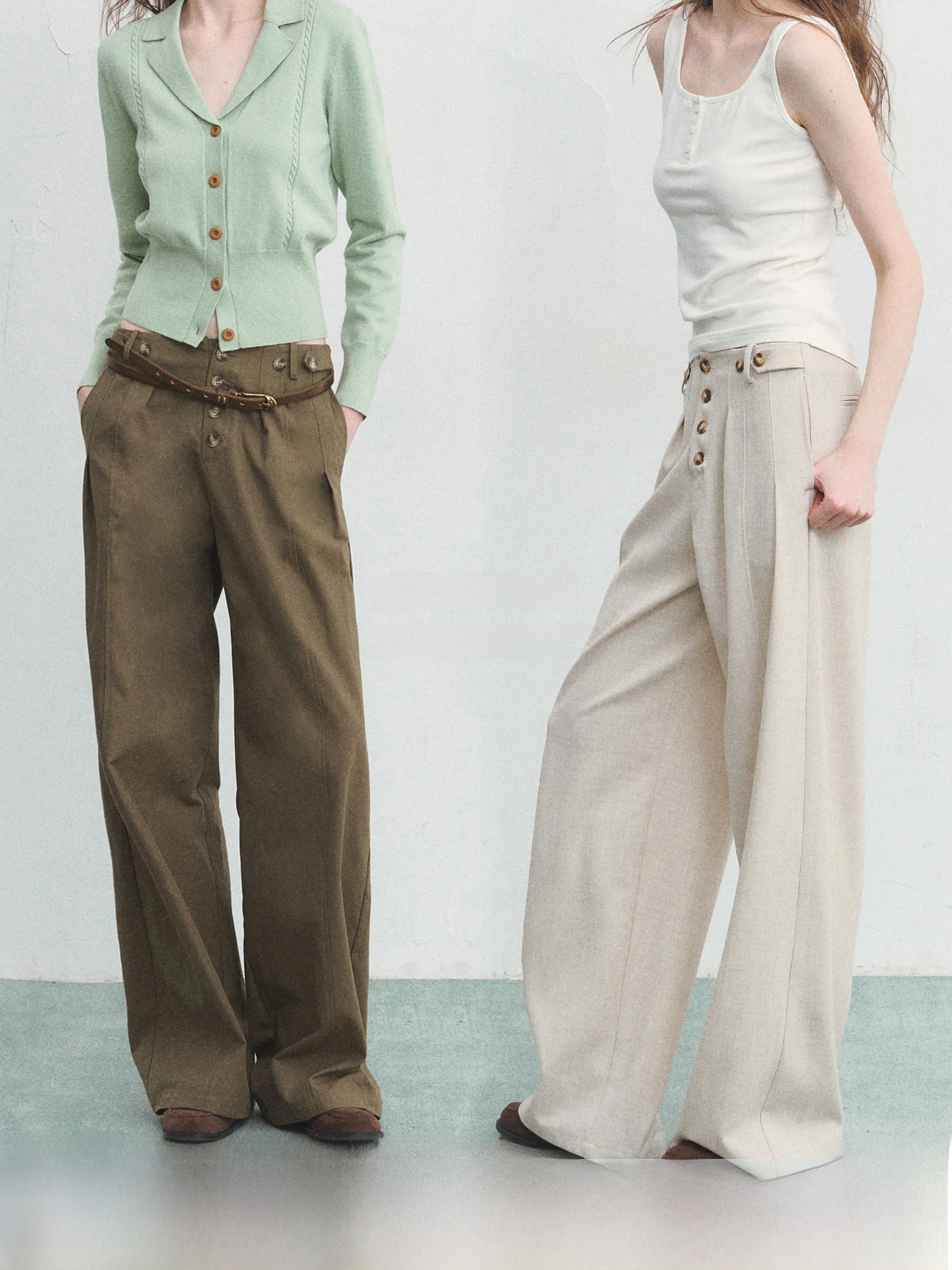

Low Waist Button Wide Leg Pants Relaxed Straight Leg Trousers Long Termism Style Casual Fashion for Ladies Girls Students