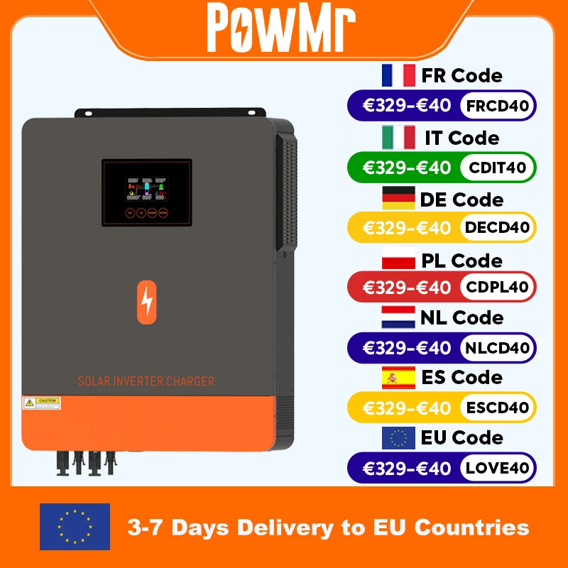 PowMr 10,2 kW Hybrid-Solar-Wechselrichter, 48 V, 220 V, netzunabhängig, reiner Sinus-Wechselrichter, Dual-Ausgang, MPPT, 160 A, Solar-Ladegerät