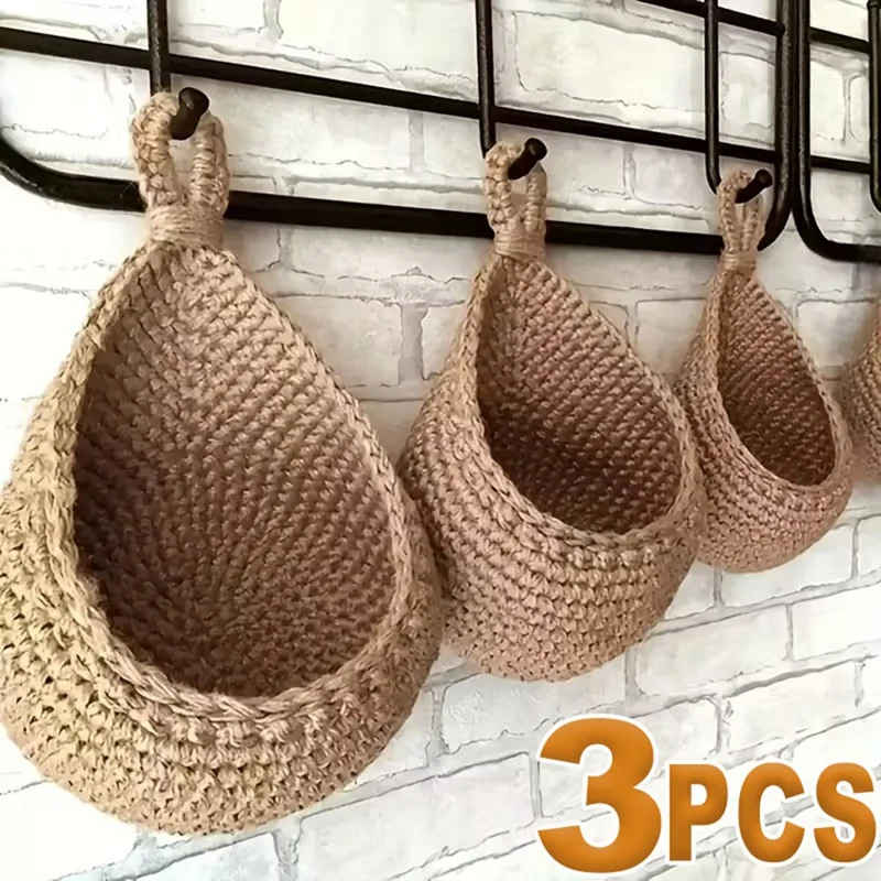 Handwoven Hanging Wall Fruit Vegetable Basket Organizer Container Decor for Kitchen Garden Mount Wall Flower Storage Retail