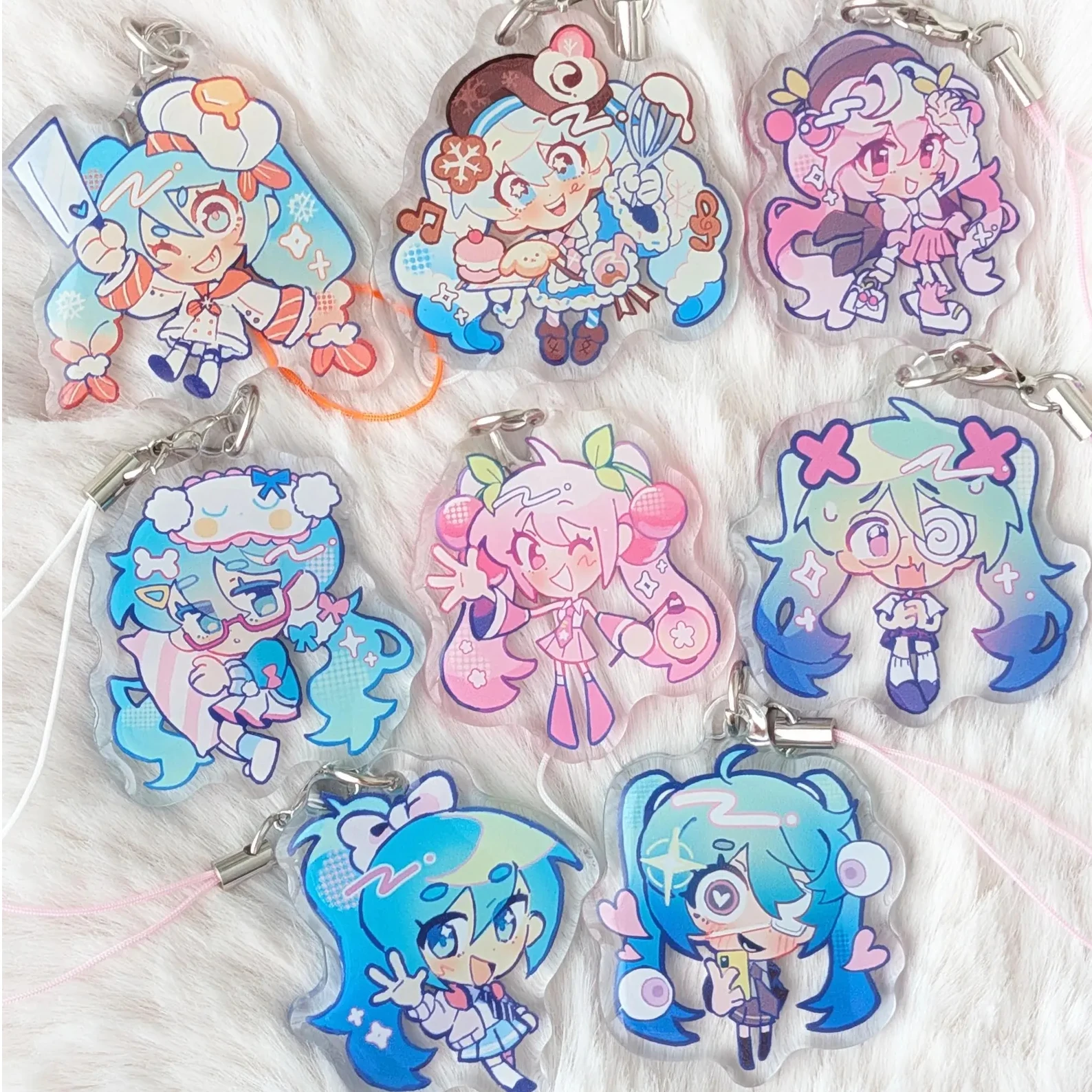 Vocaloid Chibi Keychains Acrylic Phone Charm Sakura Monitoring Shrimpku Ribbon Girl Loungewear Collectible Pendants