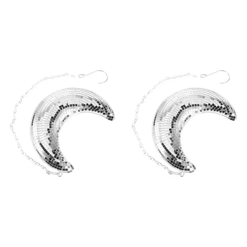 2PackX(Disco Ball Moon Shape Hanging Mirror Ball with Chain Bar Ktv Dj Club Stage Birthday Disco Ball Decoration)