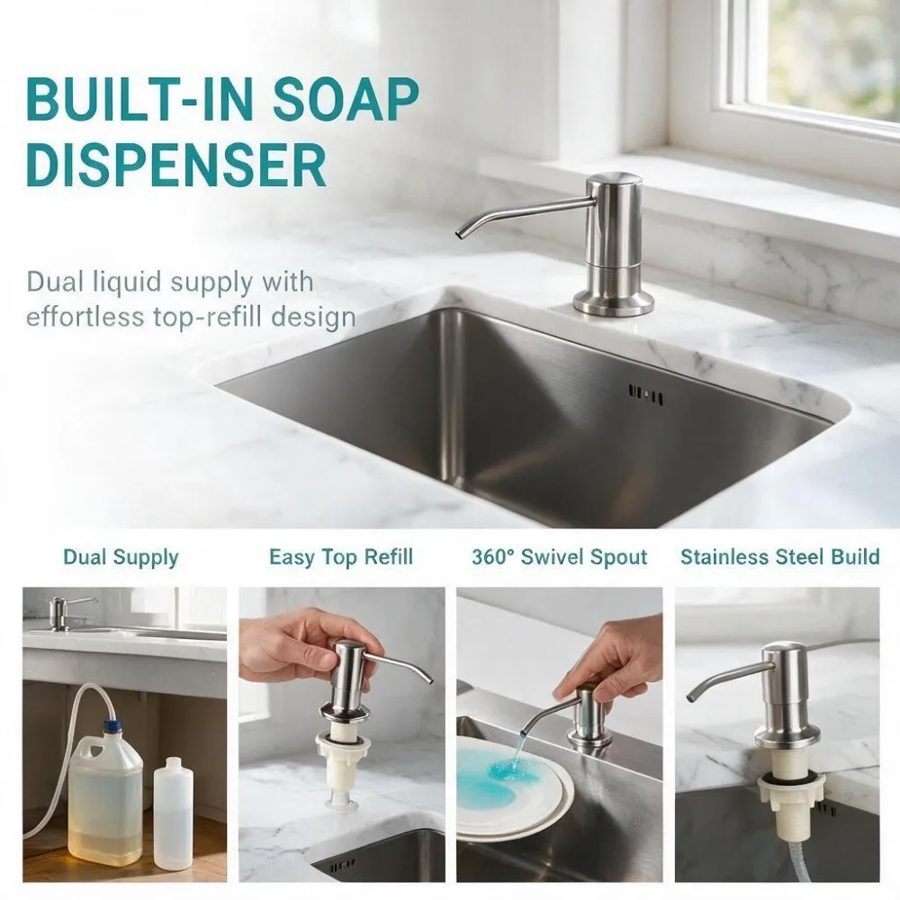Soap Dispenser for Kitchen Sink, Kichen Sink Soap Dispenser,Extension Tube Kit, Under Sink Soap Dispenser Pump, No Need More Ref