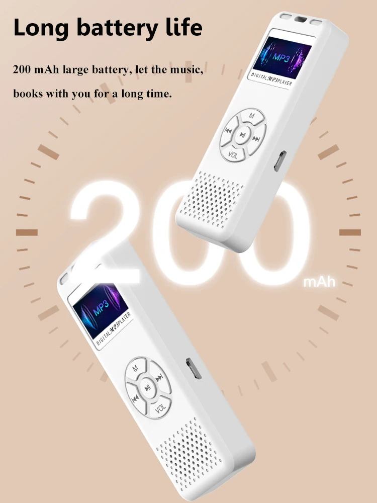 مشغل MP3 صغير للجيب محمول Hifi Sound Walkman مكبر صوت مدمج بحد أقصى 64 جيجابايت TF بطاقة مشغل موسيقى دعم تسجيل FM الكتاب الاليكتروني