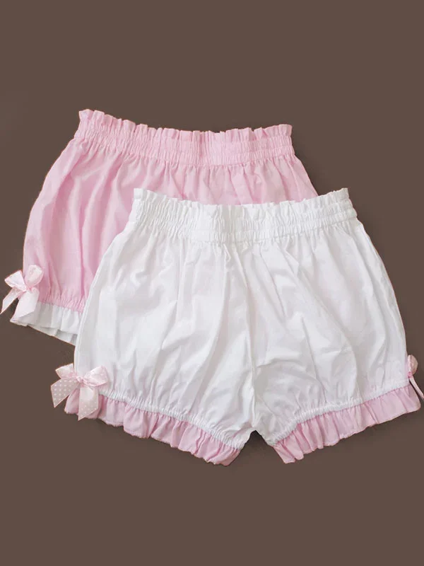 Sweet Pink White Two-Toned Lolita Bloomers Cotton Bow Ruffled Lolita Short Pumpkin Pants women shorts