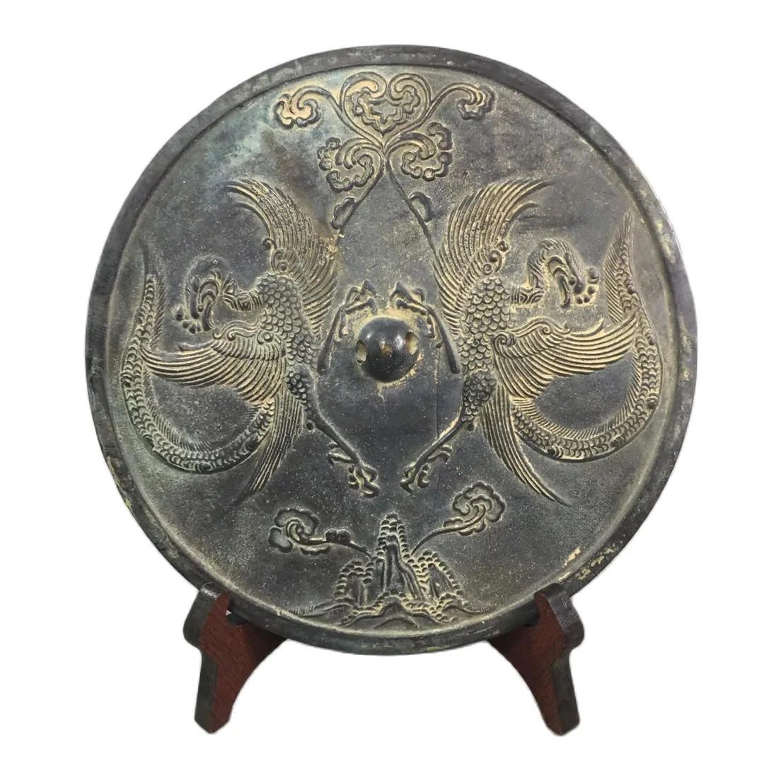 

Double Phoenix Resonance Picture Antique Round Bronze Mirror Home Decoration Ornament