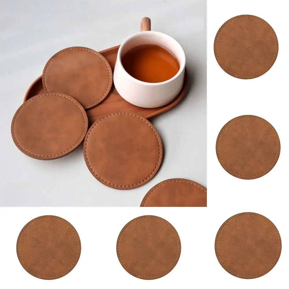 

Home Decor Waterproof Faux Leather Cup Coaster Heat Resistant Circular Insulation Mat Round Cup Pads Coffee Mats
