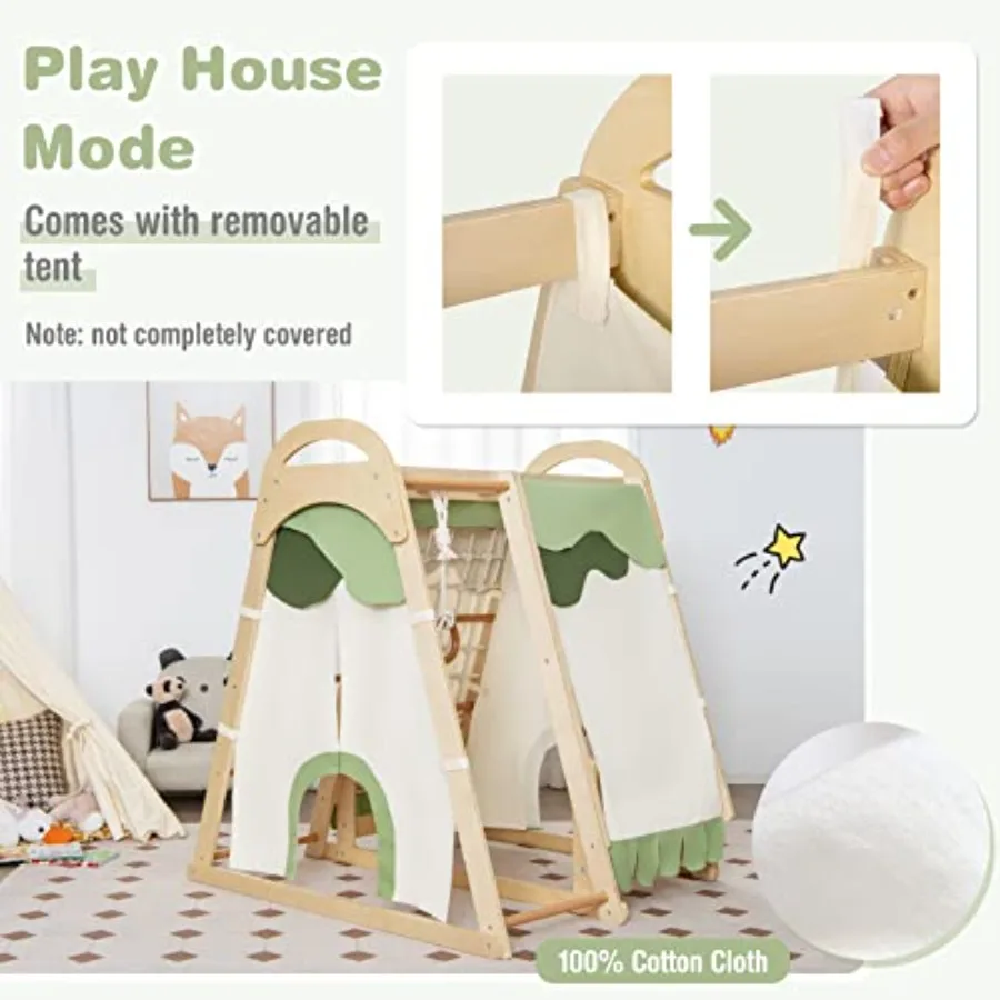 Indoor Playground 7in1 Toddler Montessori Climbing Toys Playset w Removable Tent Slide Climbing Rock Net and Ladder Monkey Bars
