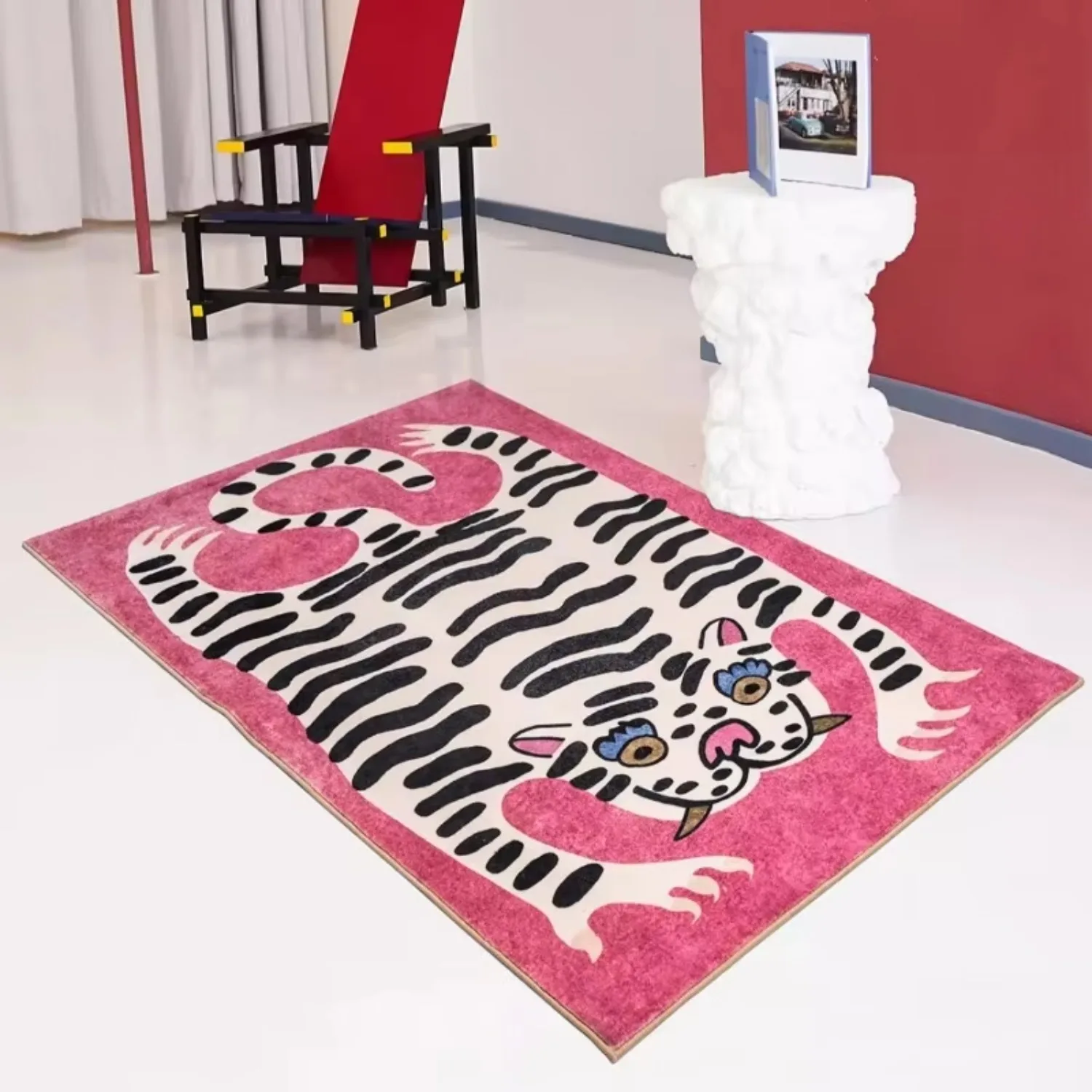 

Tiger Rug Creative Cute Children's Bedroom Carpet Living Room Soft Fluffy Floor Mat Easy To Clean Machine Washable Foldable Mats