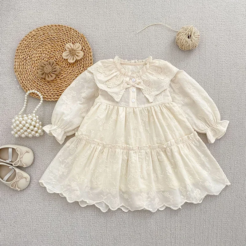 2026 New Autumn Kids Princess Dresses Long Sleeved Cotton Embroidery Sister Dress 2-6Yrs Girl Party Dress Baby Girl Clothes