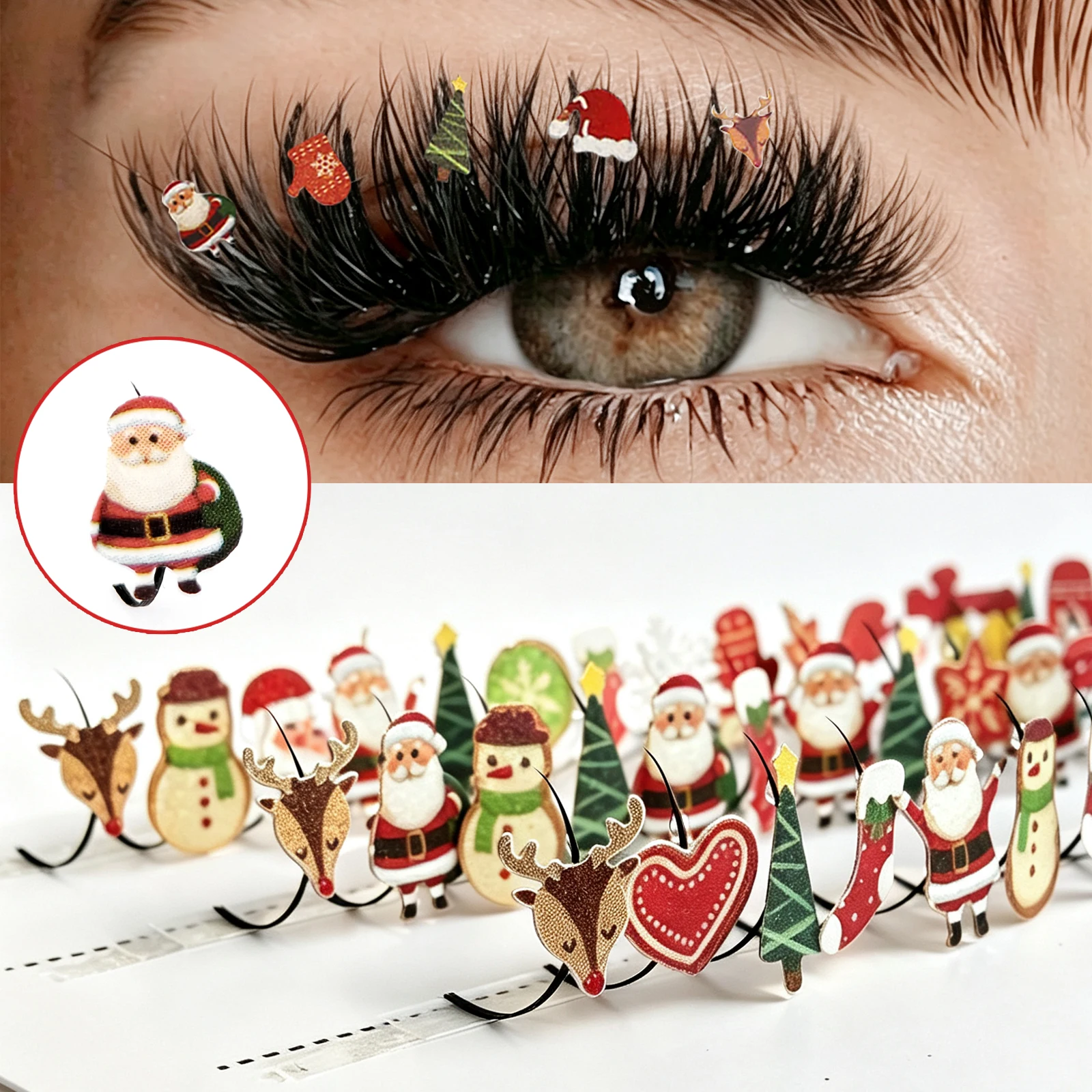LAKIUU DIY Christmas Eyelash Extensions Glitter A/M Christmas False Lashes D Curl10-15mm