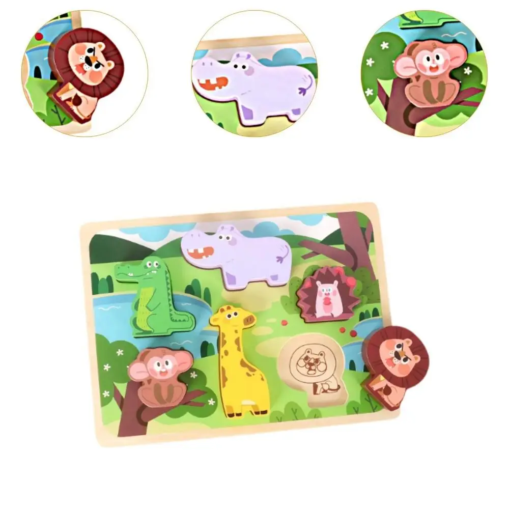 Tablero de rompecabezas de madera, rompecabezas 3D, patrón cognitivo Montessori, juego de mesa a juego, rompecabezas de animales de pensamiento lógico portátil