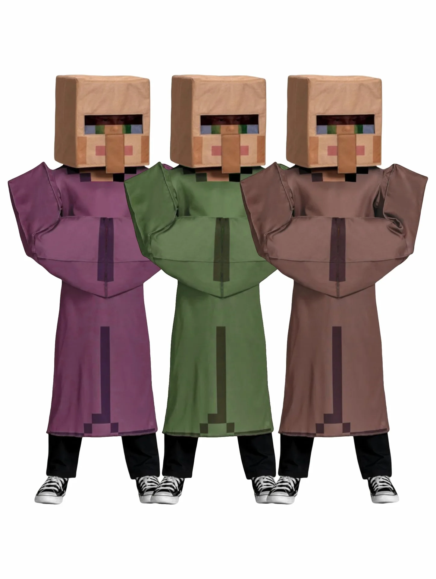 

2025 Child Game World Brown Villager Outfit Fancy Dress Up Pixelated Grass Tunic for Boys Blocks Iron Golden Halloween Costume