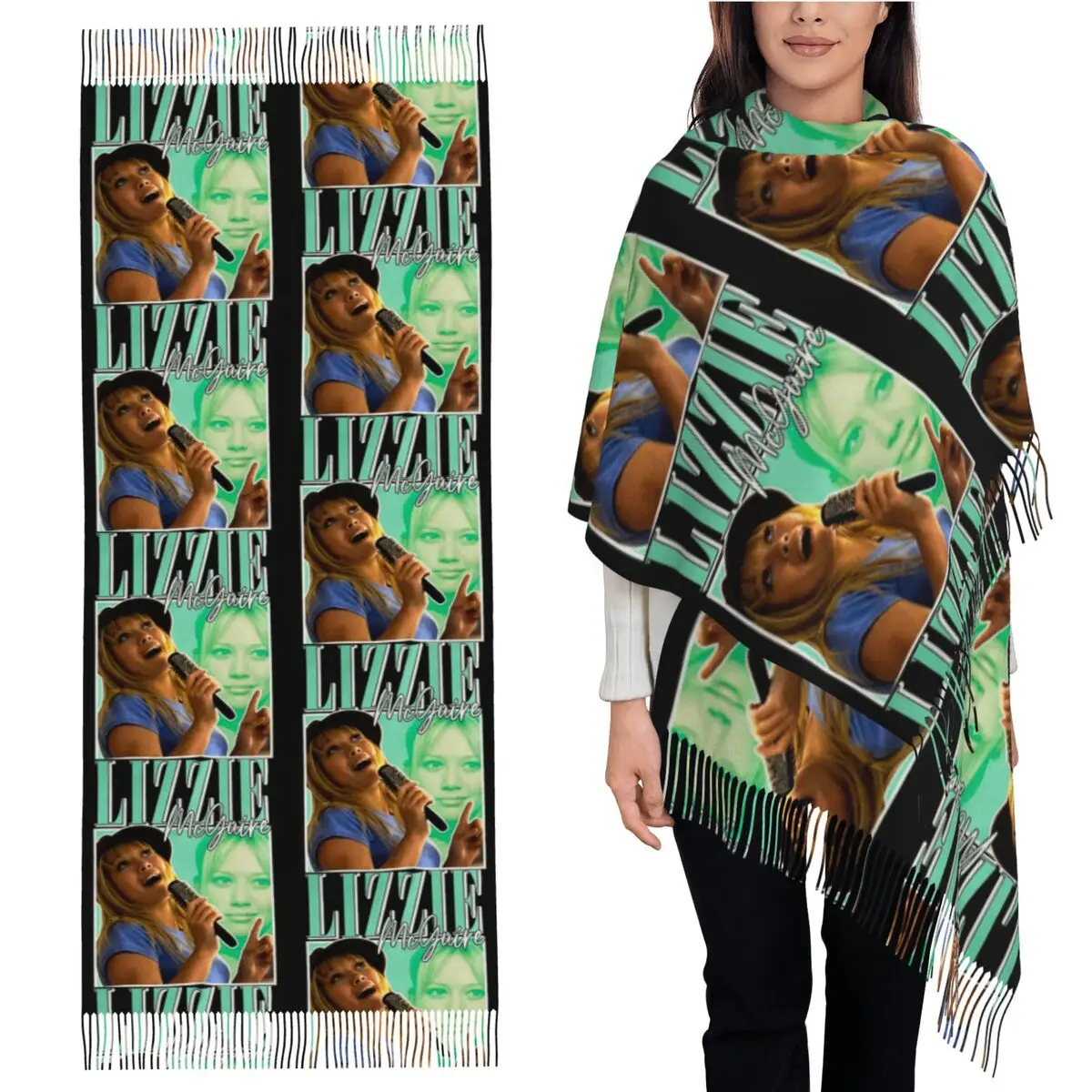 

Lizzie Mcguire шарф с кисточками, женские мягкие теплые шали и накидки, большая осенне-зимняя шаль