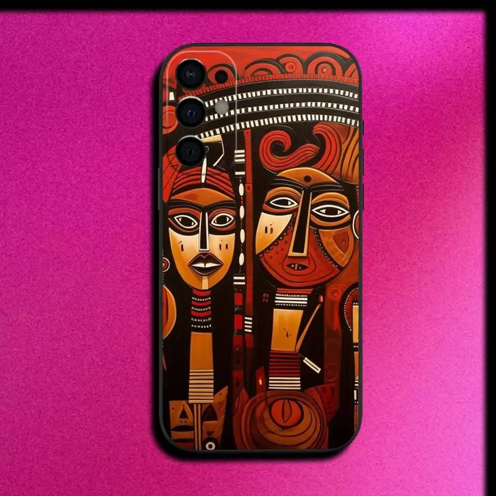 Afrikanische Kunst Handyhülle für Samsung S25, S24, S21, S22, S23, S30, Ultra, S20, Plus, Fe, Lite, 5G, schwarze Abdeckung