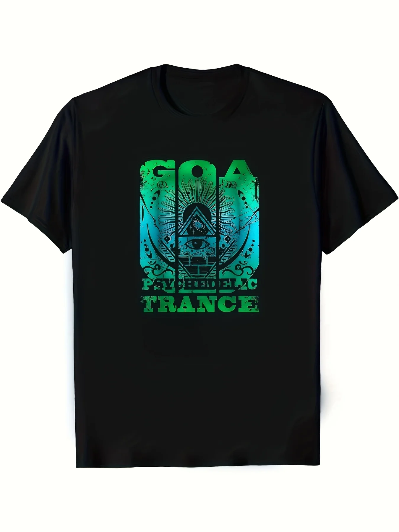 2026 Goa Trance Psytrance Raver T-Shirt - Heavyweight Turquoise & Green Psychedelic Goa Music Festival Tee with Mushroom & Goa M