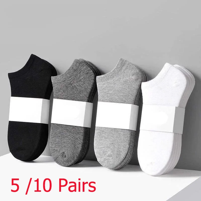 

1/5/10Pairs/Lot Low Cut Men Socks Solid Color Black White Gray Breathable Cotton Sports Socks Male Short Socks Women Men