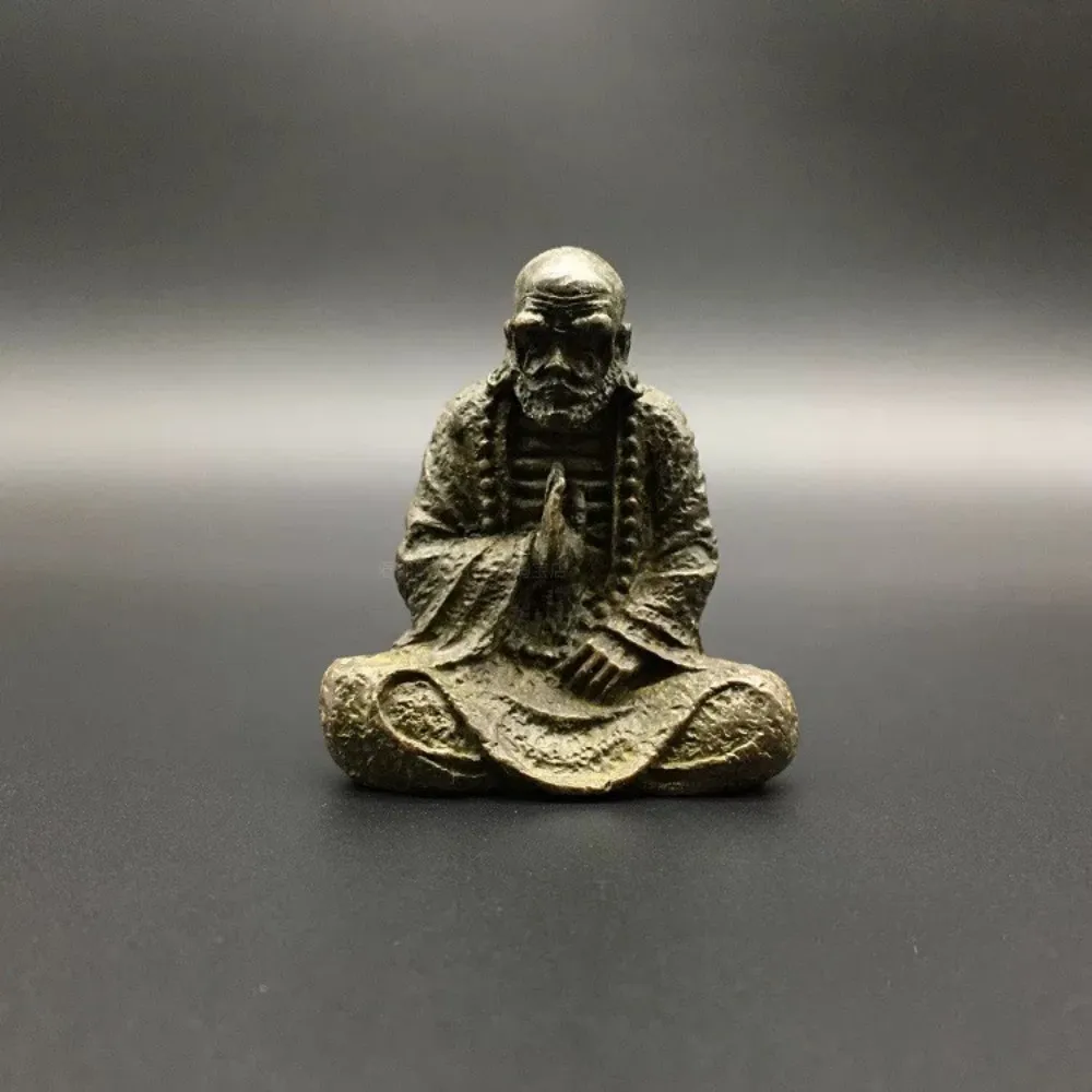 Solid Brass Bodhidharma Figurine Zen Meditation Patriarch Statue Fine Carved Home Office Desk Decor Gift