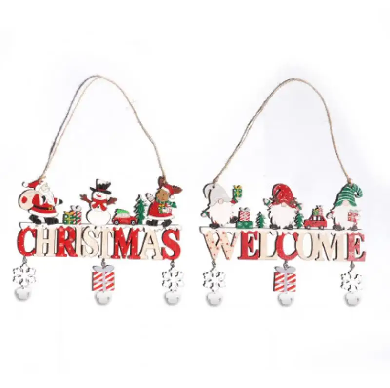 2024 New Christmas Welcome Decorations Wooden Christmas Tree Ornaments Creative Wooden Ornaments Handicrafts Door Hanging Bells