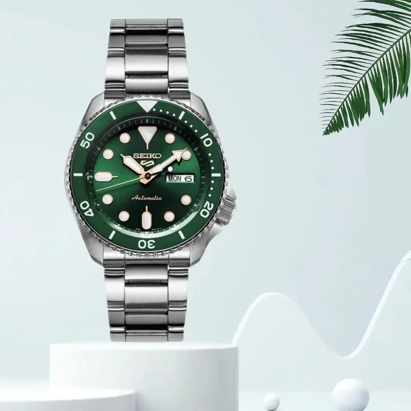SEIKO 5 Sports SRPD61K1 Automatic Diver 42.5mm Green Sunburst Dial Steel Bracelet Hardlex Crystal 100M WR Luminous Bezel
