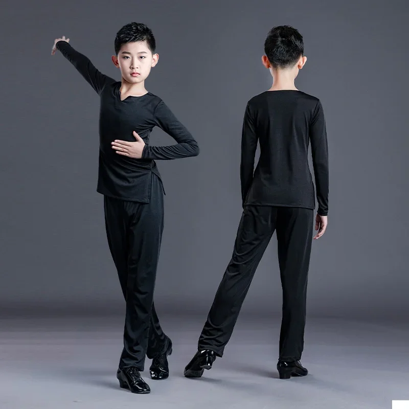 Boy's Latin Dance Shirt and Pants Classical Latin Ballroom Dancing Modern Waltz Dancing Practice Wear Boy Samba Suit