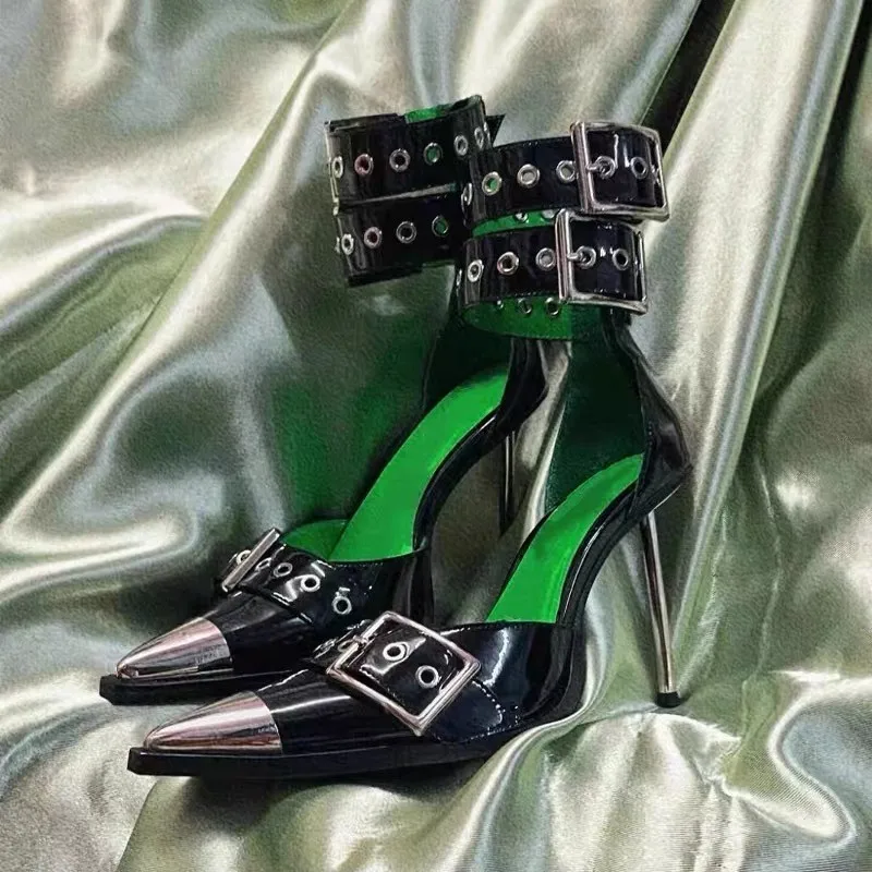 

High Heels Spring Anti-collision Metal Pointed Head Shallow Mouth Rivets Metal Buckle Cover Foot Non-slip Sandals